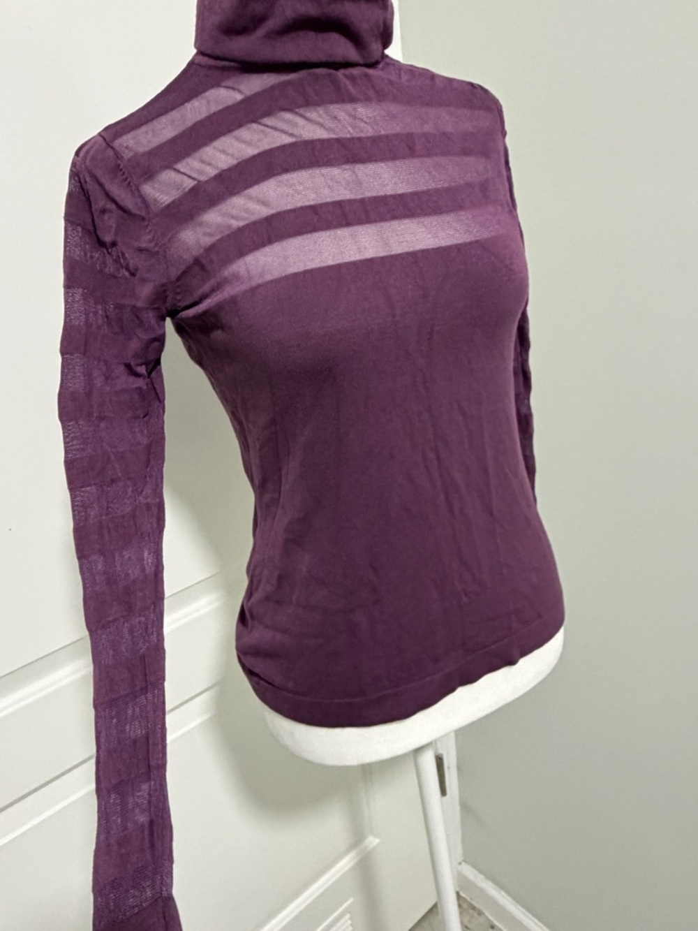 Slim Purple Sheer-Striped Turtleneck Sweater